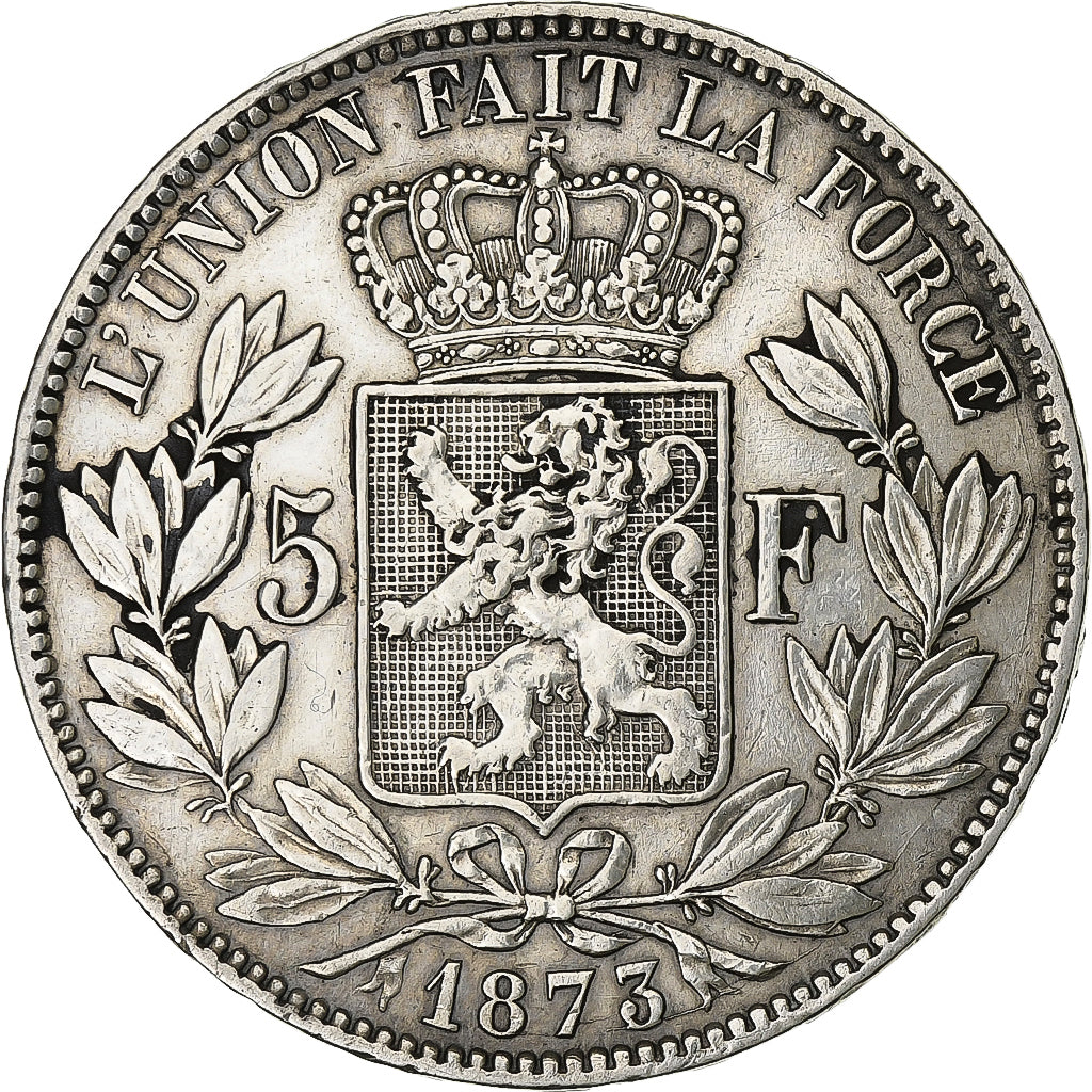 België, Leopold II, 5 Francs, 5 Frank, 1873, Zilver, ZF, KM:24