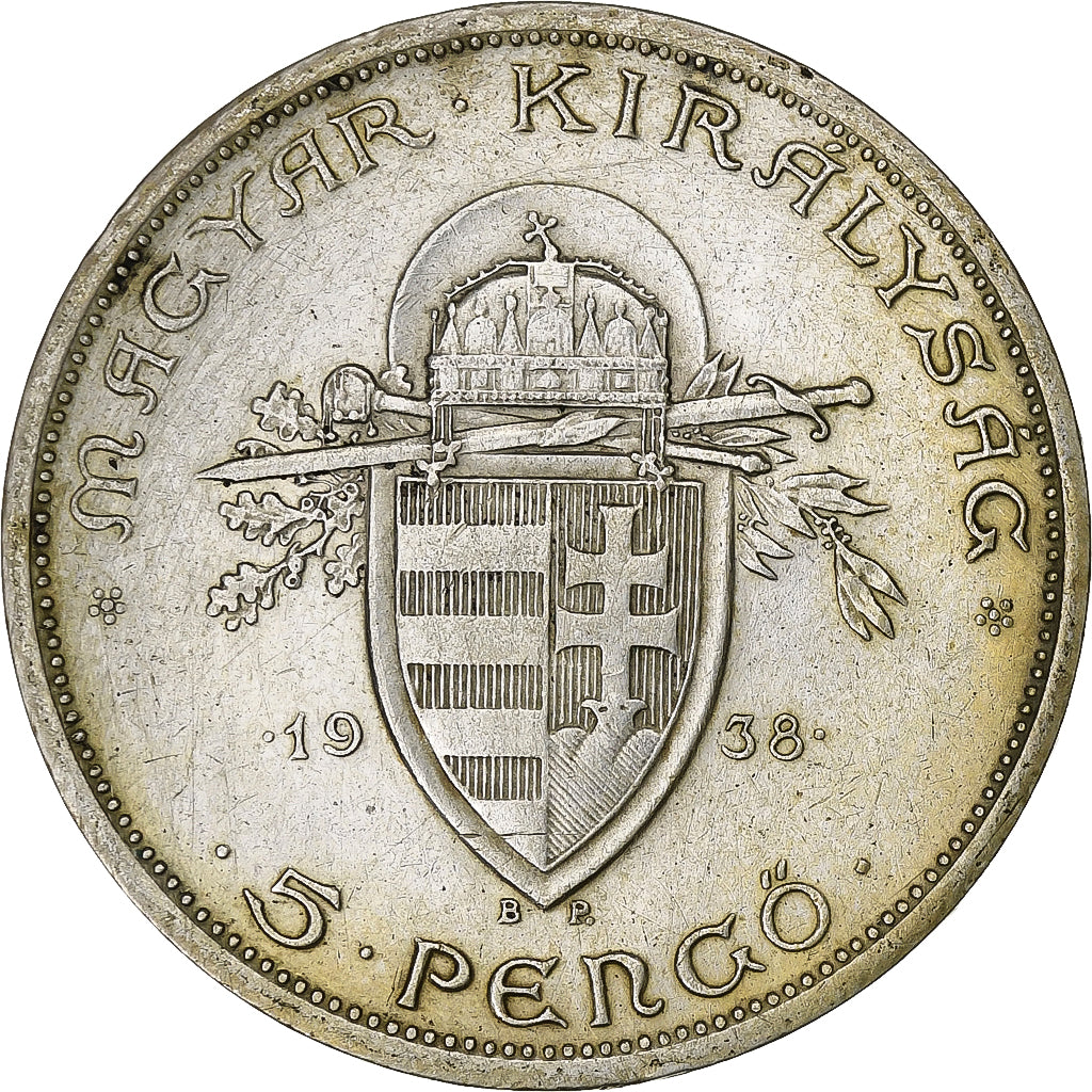 Hungary, 5 Pengö, 1938, Budapest, Silver, EF(40-45), KM:516