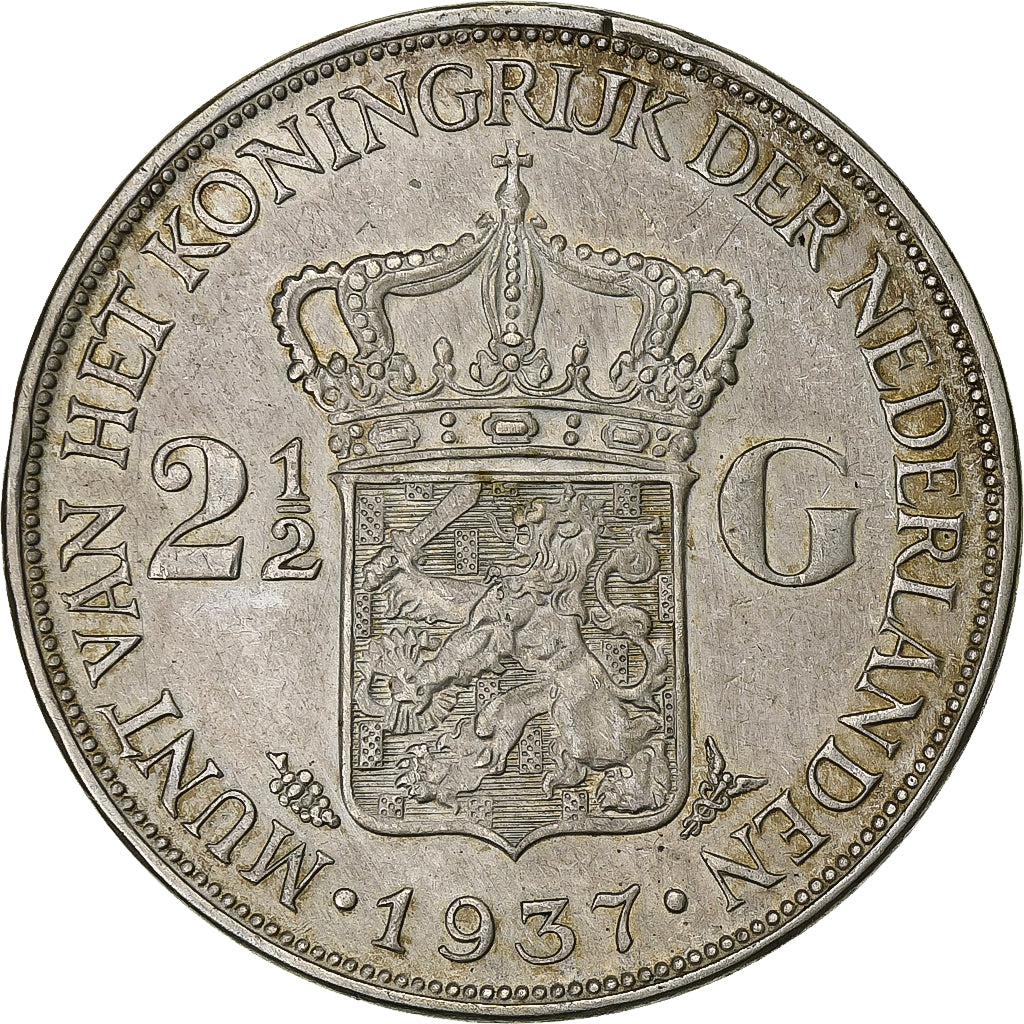 Holandia, Wilhelmina I, 2-1/2 Gulden, 1937, Srebro, EF(40-45), KM:165