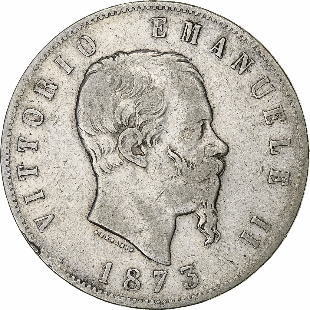 Italia, Vittorio Emanuele II, 5 Lire, 1873, Milan, Plata, BC+, KM:8.3