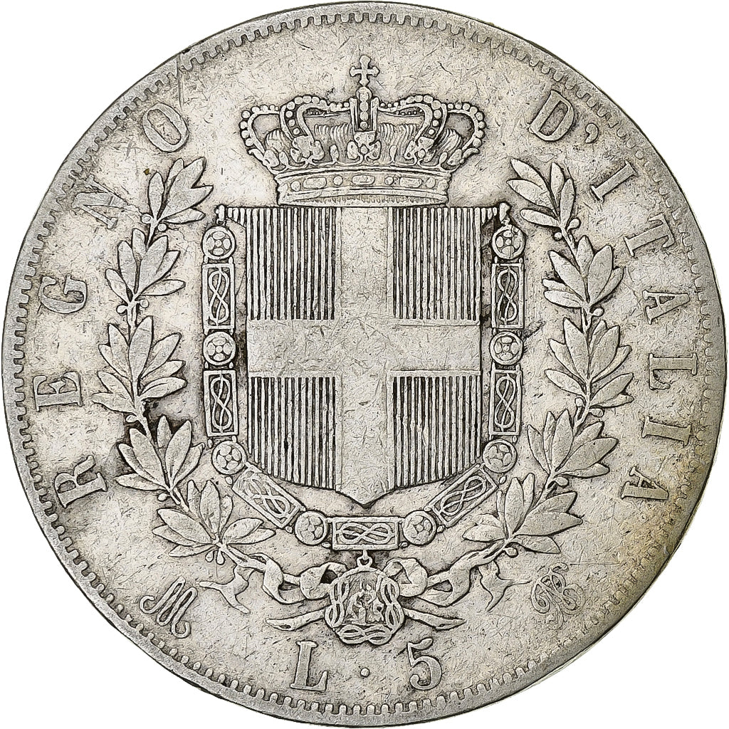 Italia, Vittorio Emanuele II, 5 Lire, 1873, Milan, Plata, BC+, KM:8.3