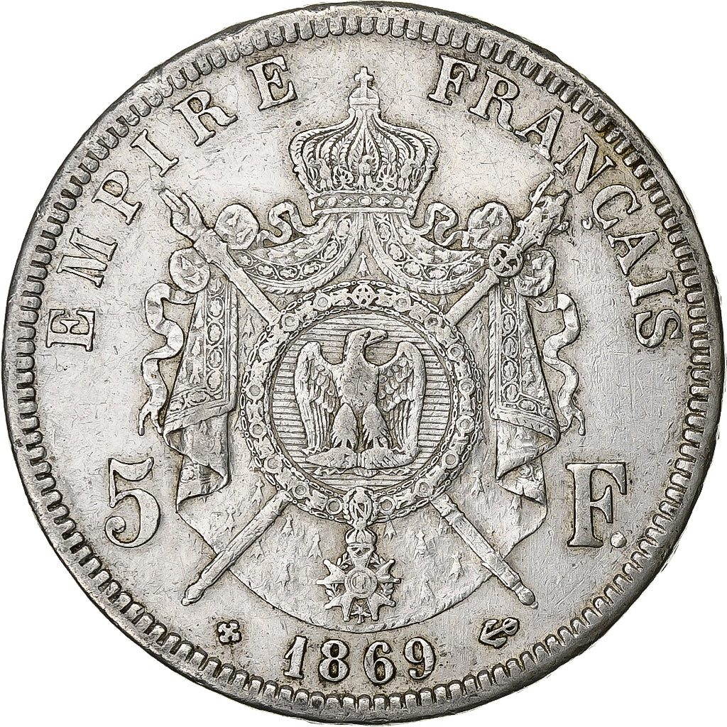 France, Napoleon III, 5 Francs, 1869, Strasbourg, Silver, EF(40-45), KM:799.2