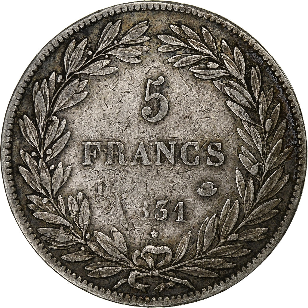 France, Louis-Philippe I, 5 Francs, 1831, Lyon, Argent, TB+, Gadoury:676