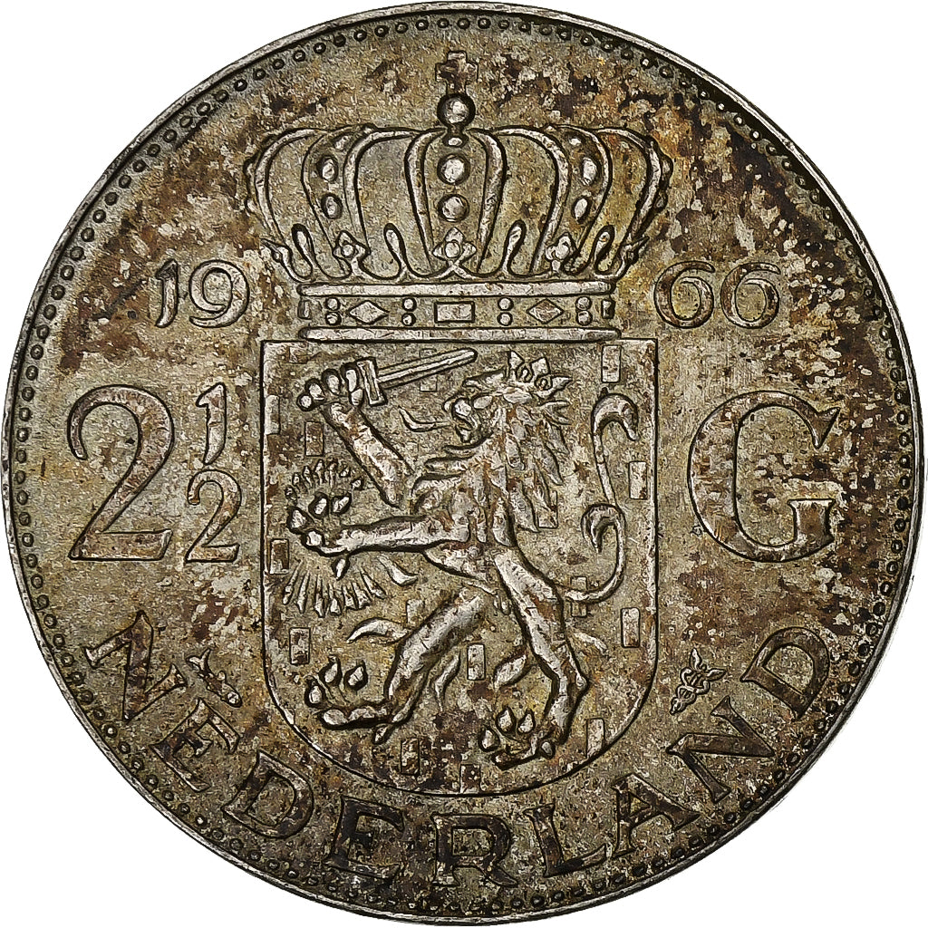 Nederland, Juliana, 2-1/2 Gulden, 1966, Zilver, ZF, KM:185