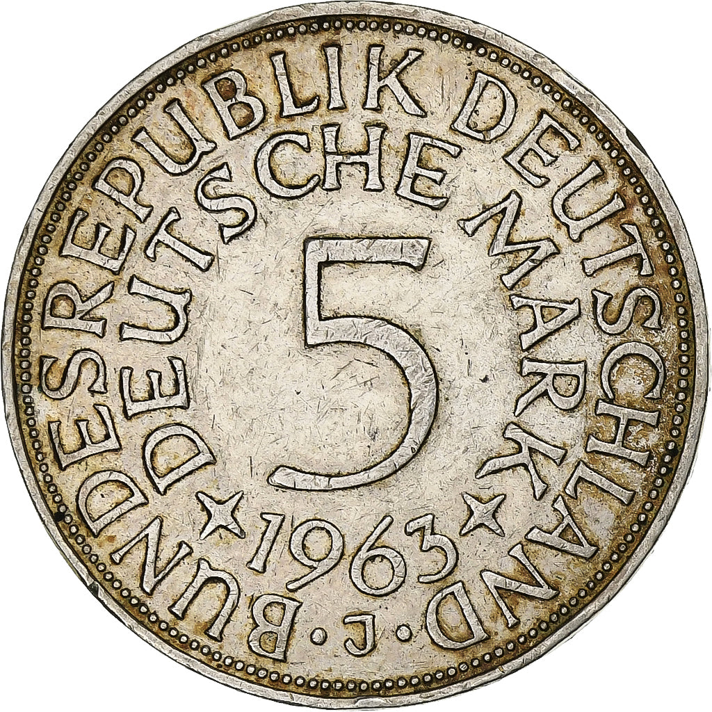 GERMANY - FEDERAL REPUBLIC, 5 Mark, 1963, Hamburg, Silver, EF(40-45), KM:112.1