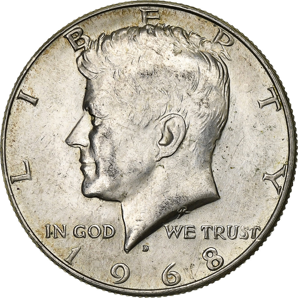 Estados Unidos, Half Dollar, Kennedy, 1968, U.S. Mint, Plata, MBC+, KM:202a