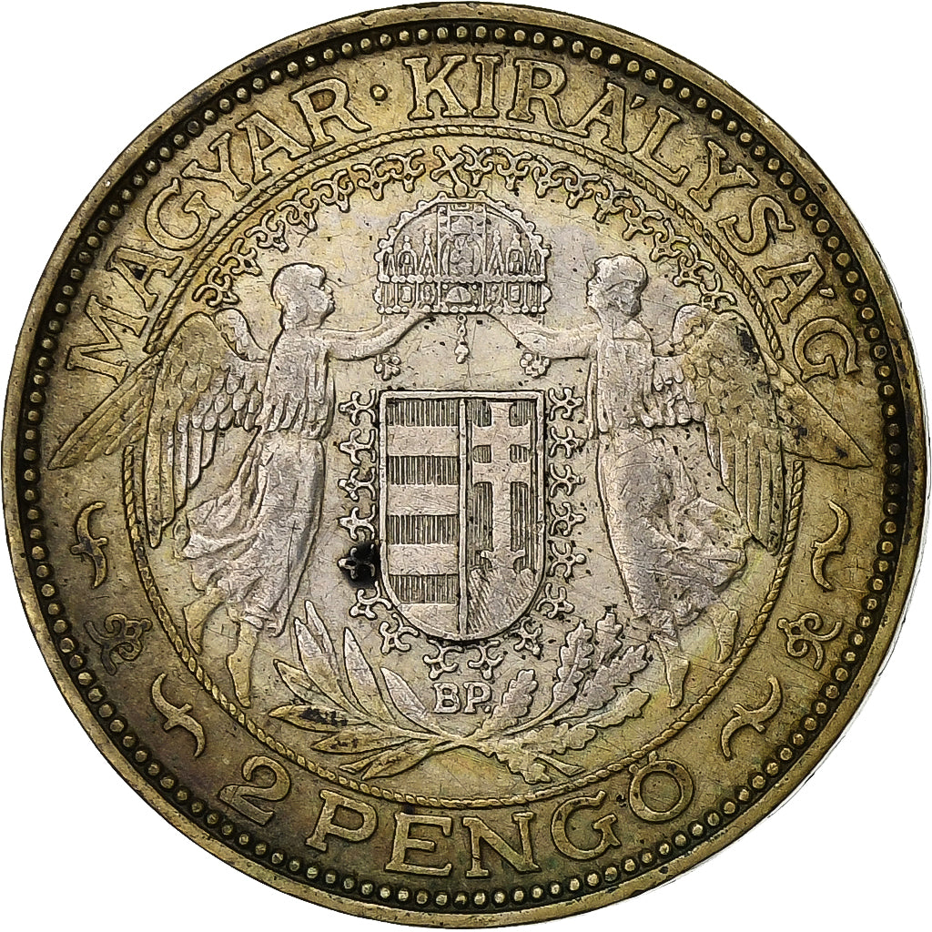 Hongarije, 2 Pengö, 1937, Budapest, Zilver, ZF, KM:511