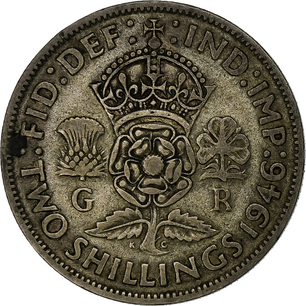 Groot Bretagne, George VI, Florin, Two Shillings, 1946, Zilver, FR+, KM:855
