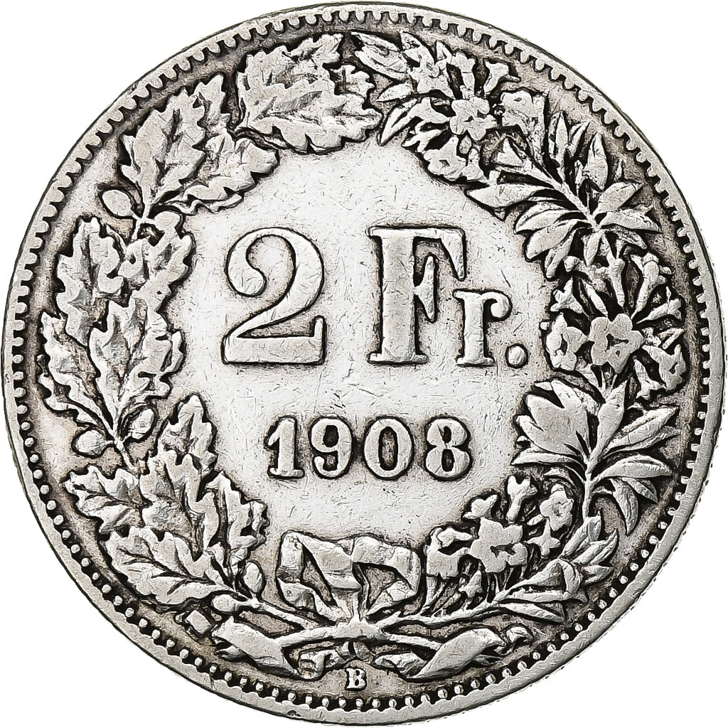 Svizzera, 2 Francs, 1908, Bern, Argento, MB+, KM:21