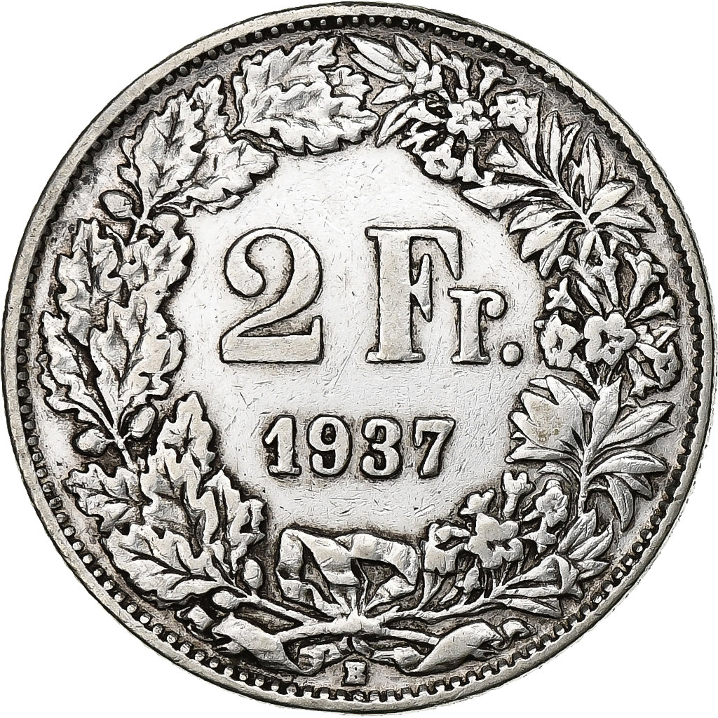 Schweiz, 2 Francs, 1937, Bern, Silber, SS, KM:21