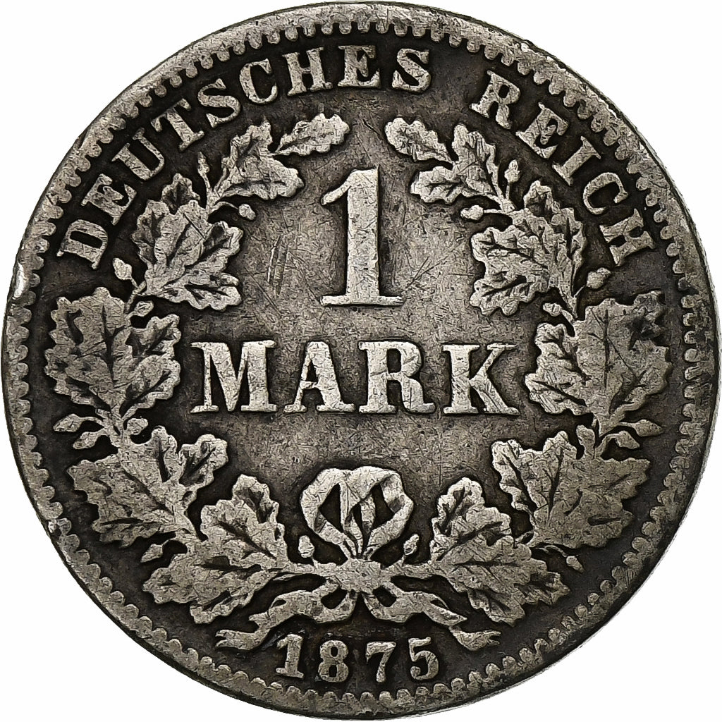 ALEMANIA - IMPERIO, Wilhelm I, Mark, 1875, Frankfurt, Plata, BC+, KM:7