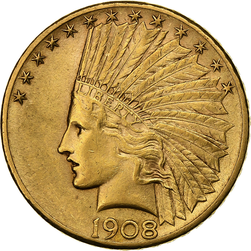 Verenigde Staten, $10, Eagle, Indian Head, 1908, U.S. Mint, Goud, ZF+, KM:130