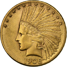 Verenigde Staten, $10, Eagle, Indian Head, 1908, U.S. Mint, Goud, ZF+, KM:130
