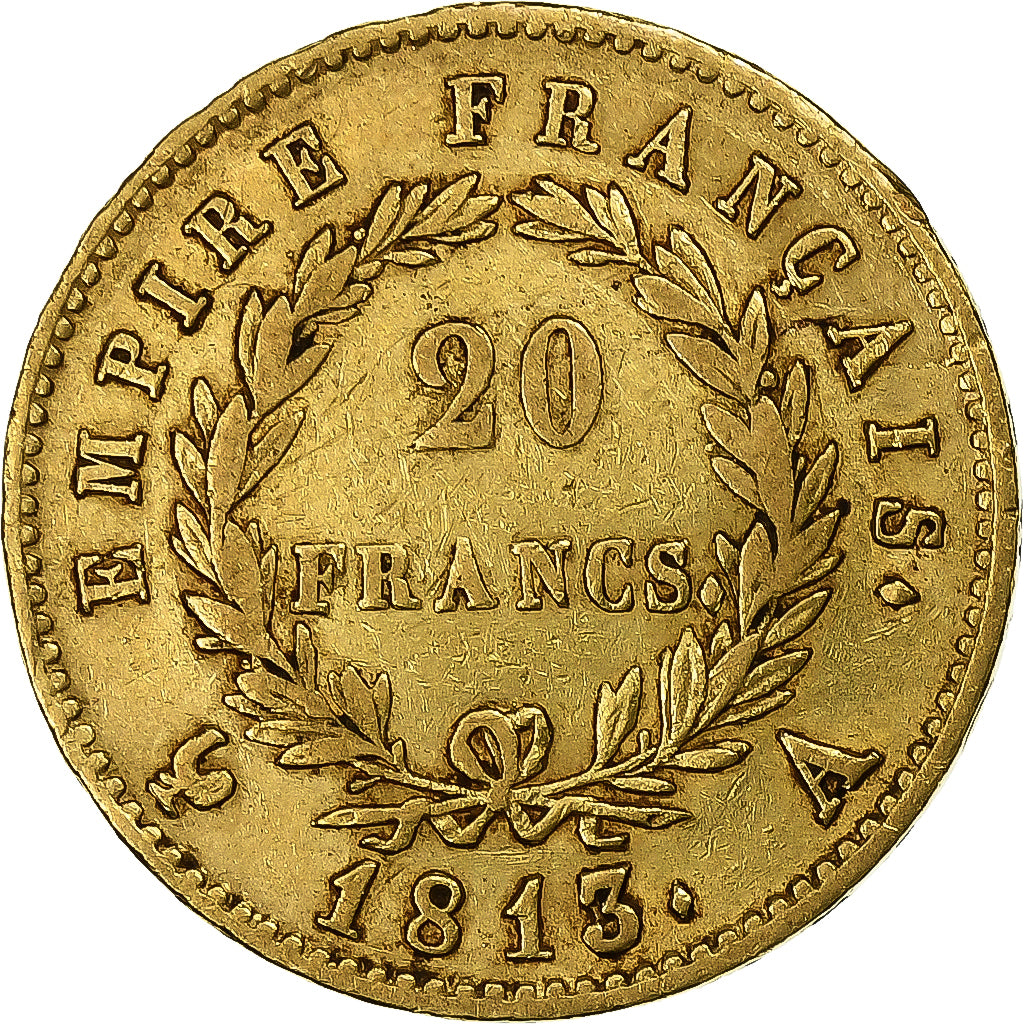 Francia, Napoleon I, 20 Francs, 1813, Paris, Oro, BB+, Gadoury:1025, KM:695.1