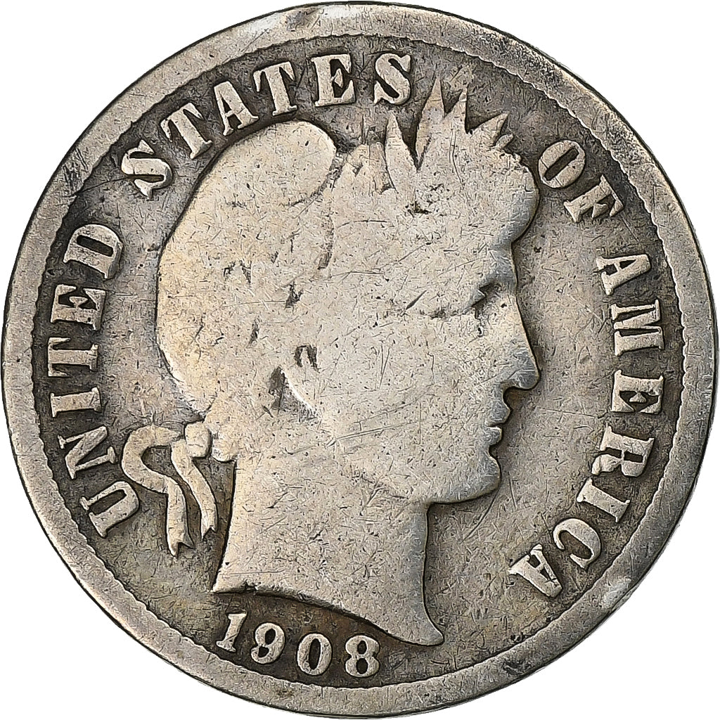 United States, Dime, Barber, 1908, U.S. Mint, Silver, VF(30-35), KM:113