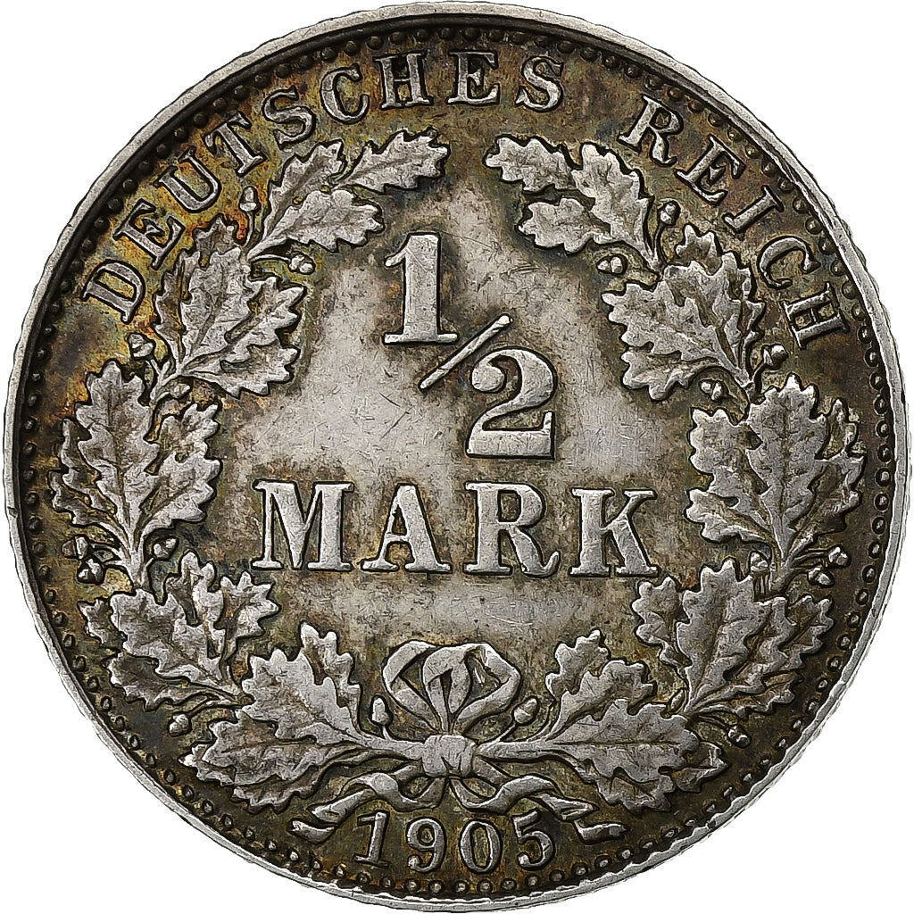ALEMANIA - IMPERIO, 1/2 Mark, 1905, Munich, Plata, MBC+, KM:17