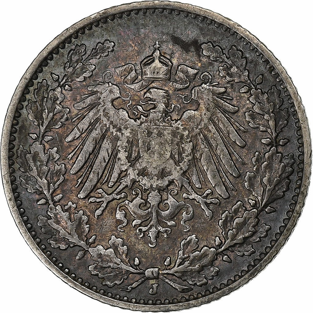 ALEMANIA - IMPERIO, 1/2 Mark, 1907, Hambourg, Plata, MBC+, KM:17