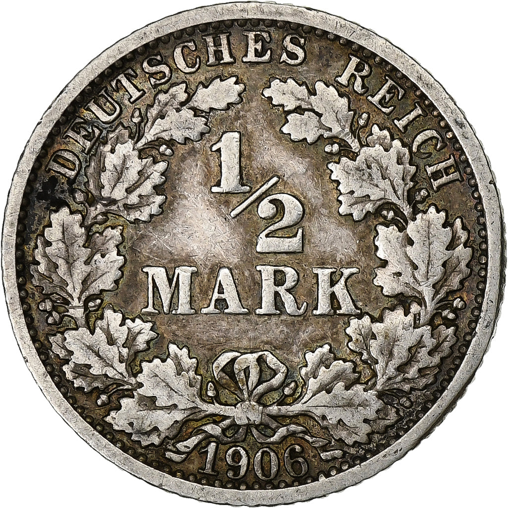 ALEMANIA - IMPERIO, 1/2 Mark, 1906, Stuttgart, Plata, MBC, KM:17