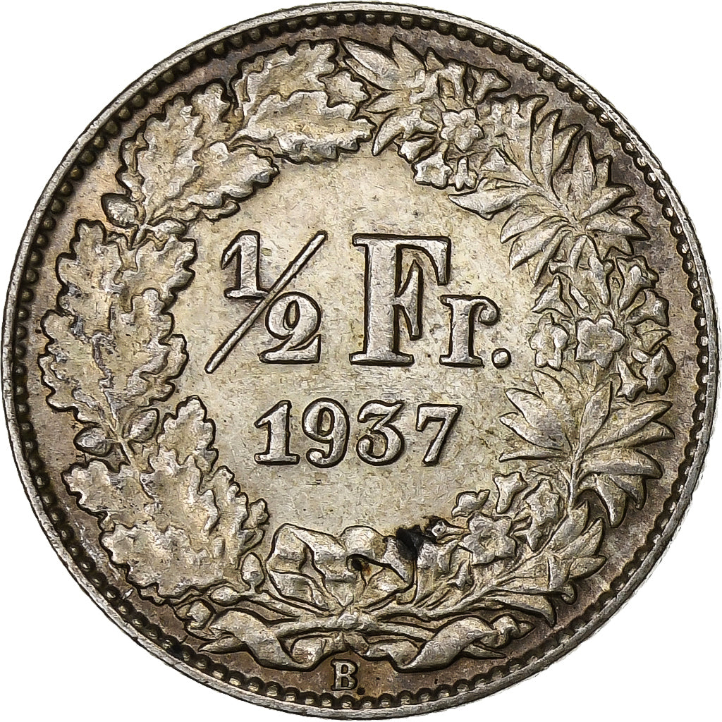 Suiza, 1/2 Franc, 1937, Bern, Plata, MBC, KM:23