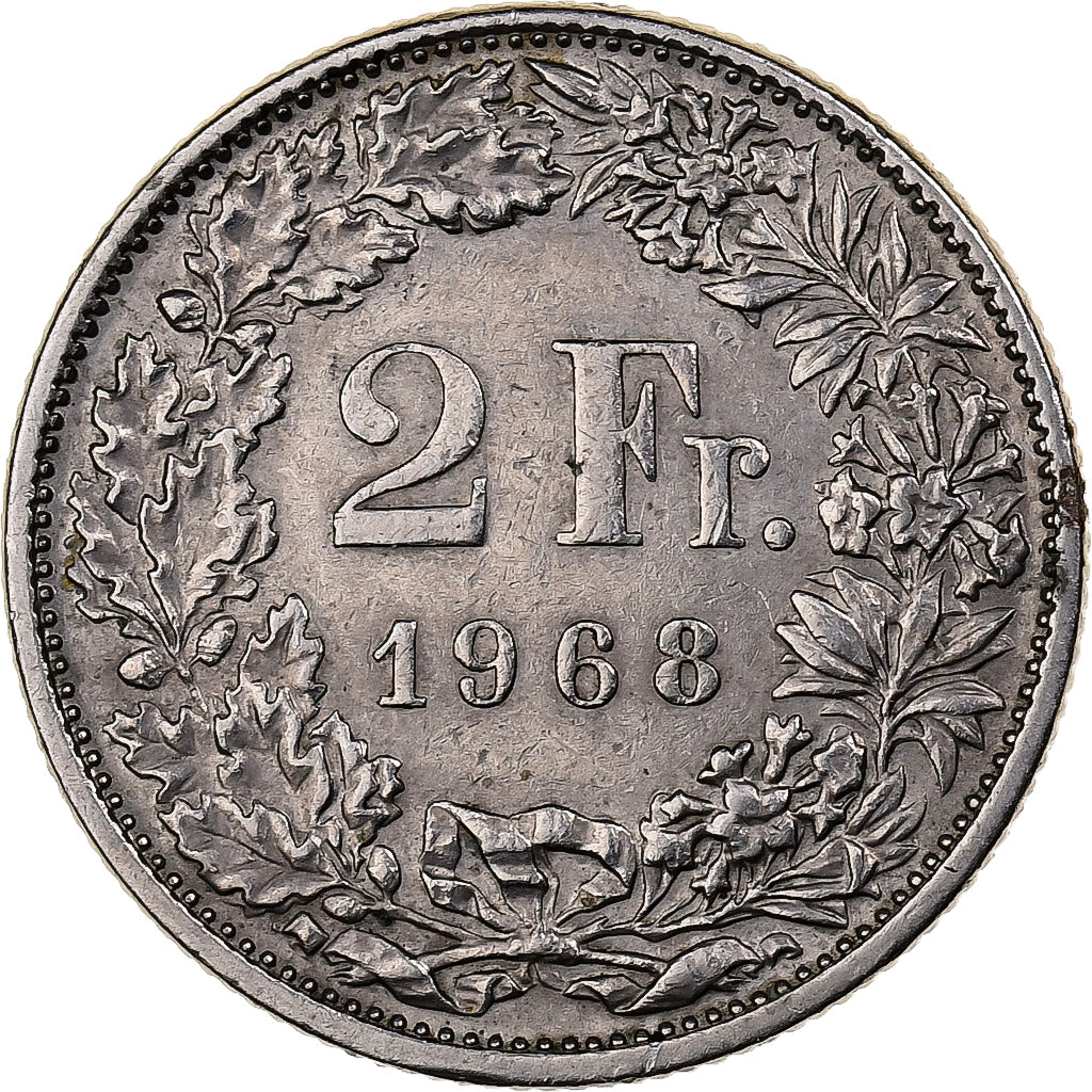 Svizzera, 2 Francs, 1968, Bern, Rame-nichel, BB, KM:21a.1