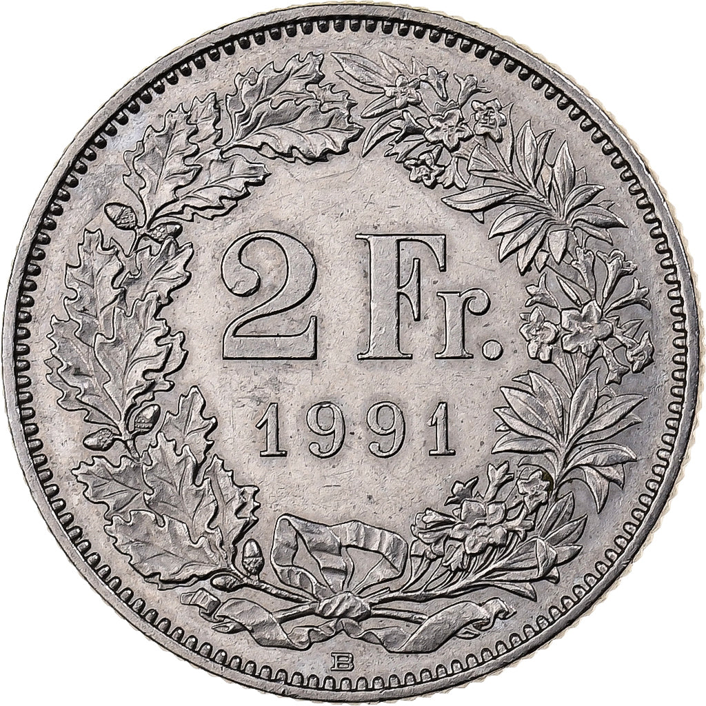 Svizzera, 2 Francs, 1991, Bern, Rame-nichel, BB+, KM:21a.3