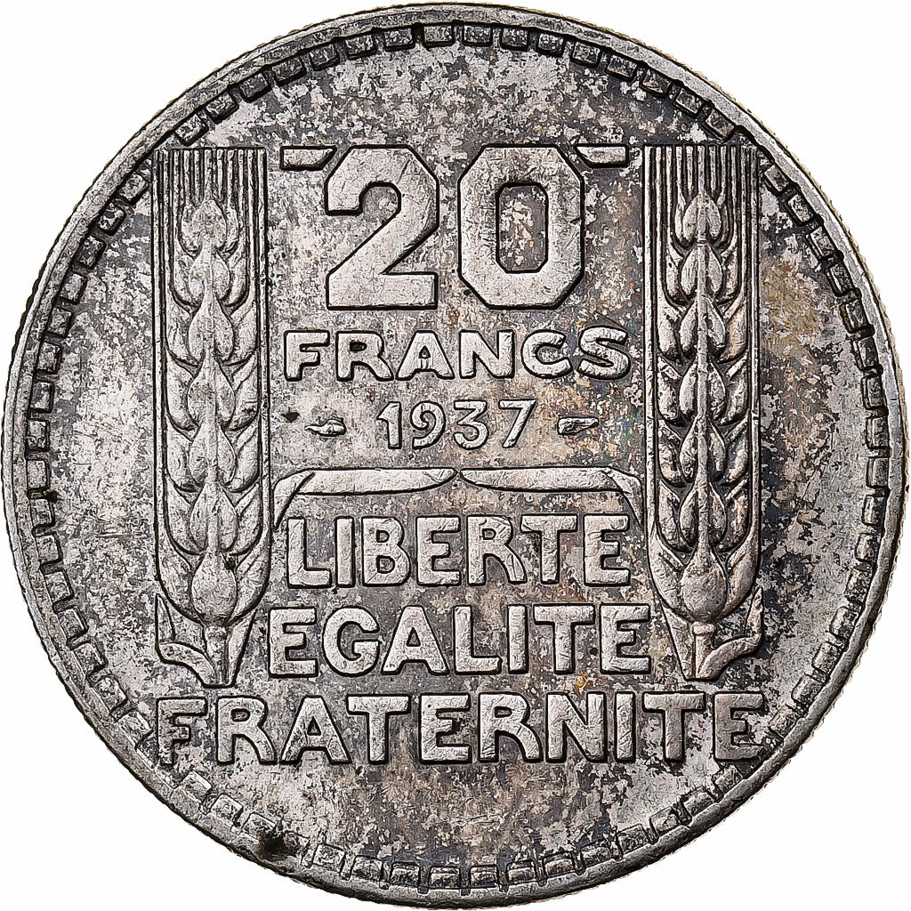 Frankrijk, 20 Francs, Turin, 1937, Paris, Zilver, ZF+, Gadoury:852, KM:879