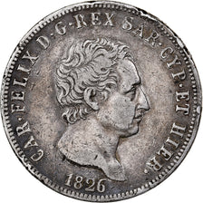 Estados italianos, SARDINIA, Carlo Felice, 5 Lire, 1826, Genoa, Plata, BC+