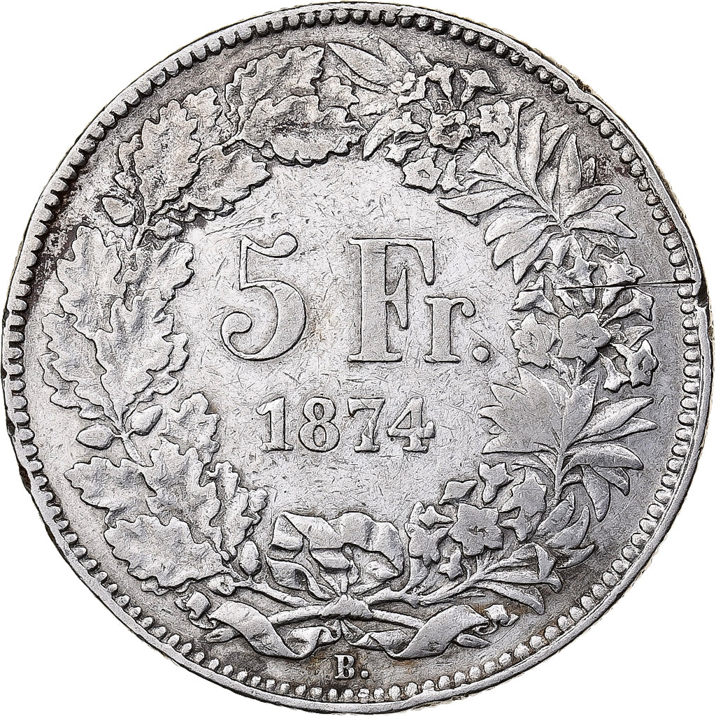 Switzerland, 5 Francs, 1874, Bruxelles, Silver, VF(30-35), KM:11