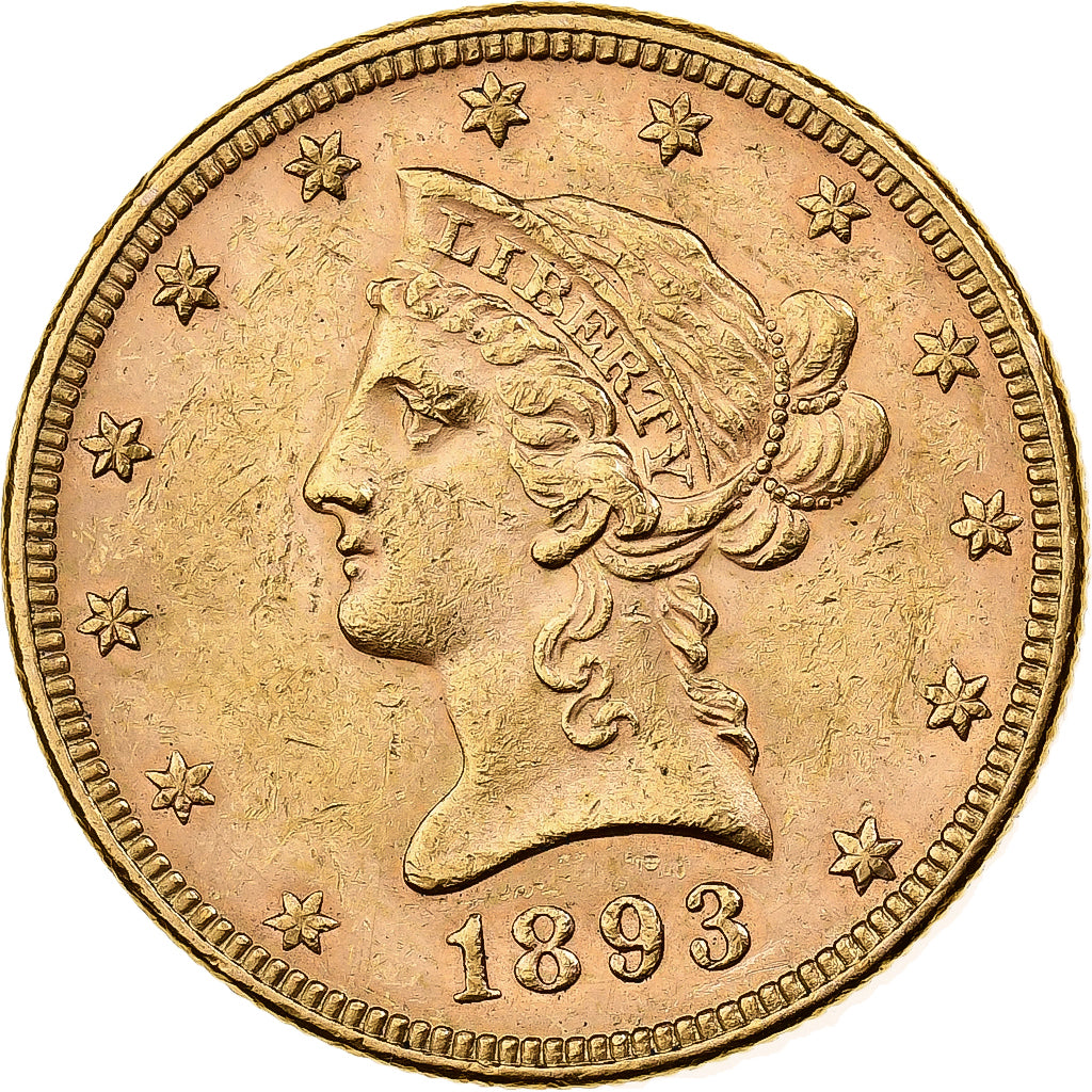Estados Unidos, $10, Eagle, Coronet Head, 1893, U.S. Mint, Oro, MBC+, KM:102