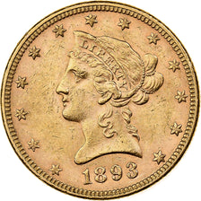 Estados Unidos, $10, Eagle, Coronet Head, 1893, U.S. Mint, Oro, MBC+, KM:102