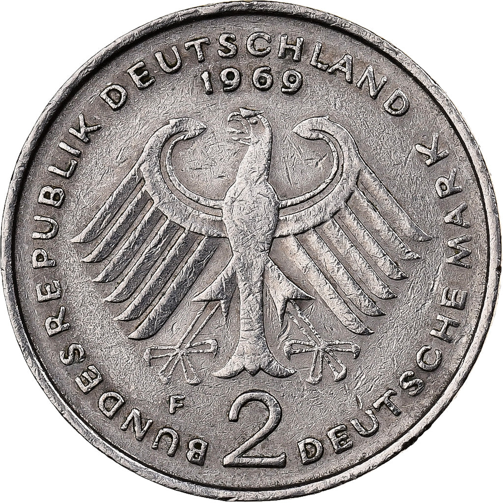 Niemcy - RFN, 2 Mark, 1969, Stuttgart, Miedź-Nikiel niklowany, EF(40-45)