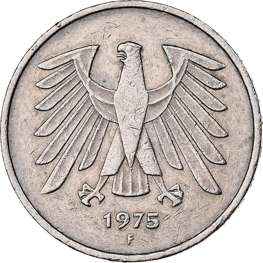GERMANY - FEDERAL REPUBLIC, 5 Mark, 1975, Stuttgart, Copper-Nickel Clad Nickel