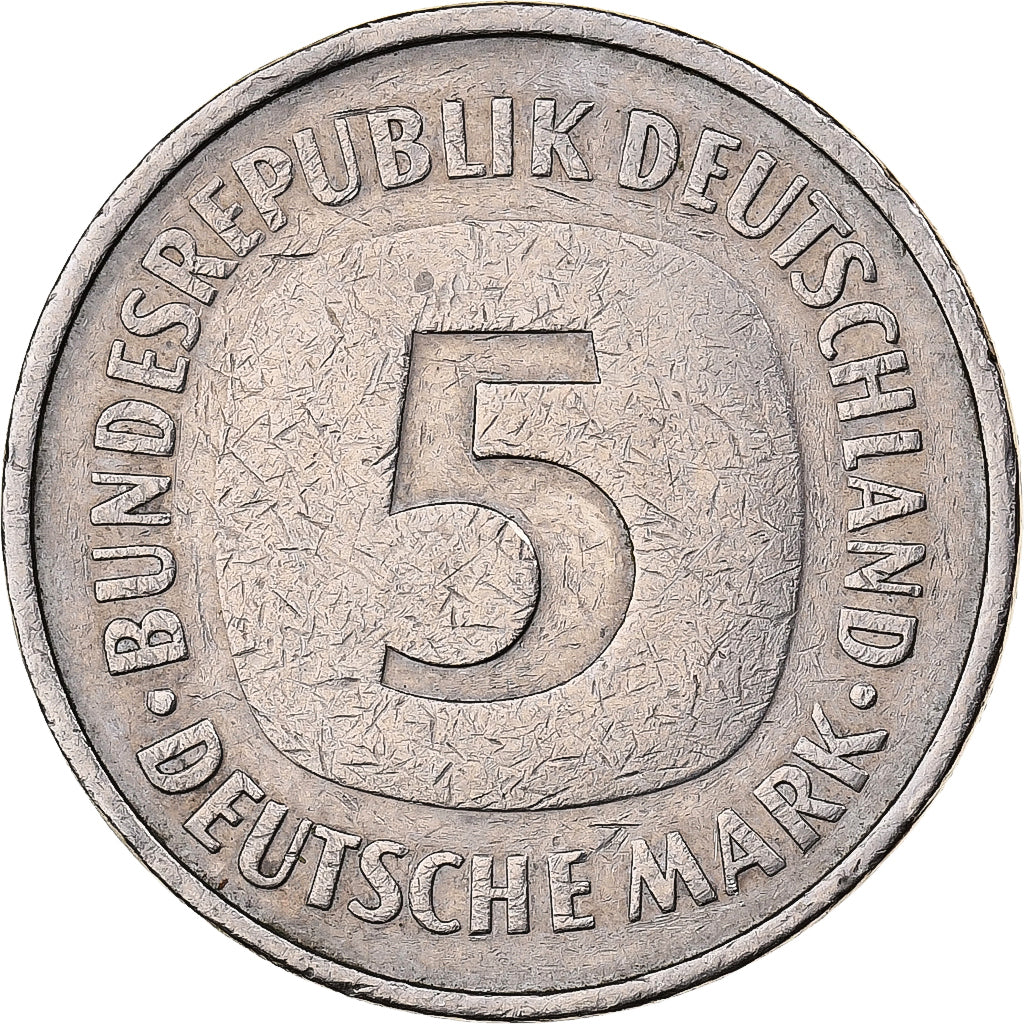 GERMANY - FEDERAL REPUBLIC, 5 Mark, 1975, Stuttgart, Copper-Nickel Clad Nickel