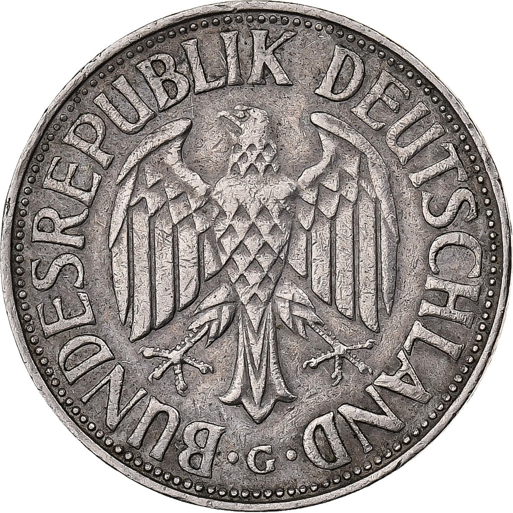 GERMANY - FEDERAL REPUBLIC, Mark, 1964, Karlsruhe, Copper-nickel, EF(40-45)