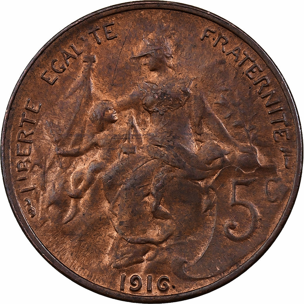Frankrijk, 5 Centimes, Dupuis, 1916, Paris, Bronzen, PR, Gadoury:165, KM:842