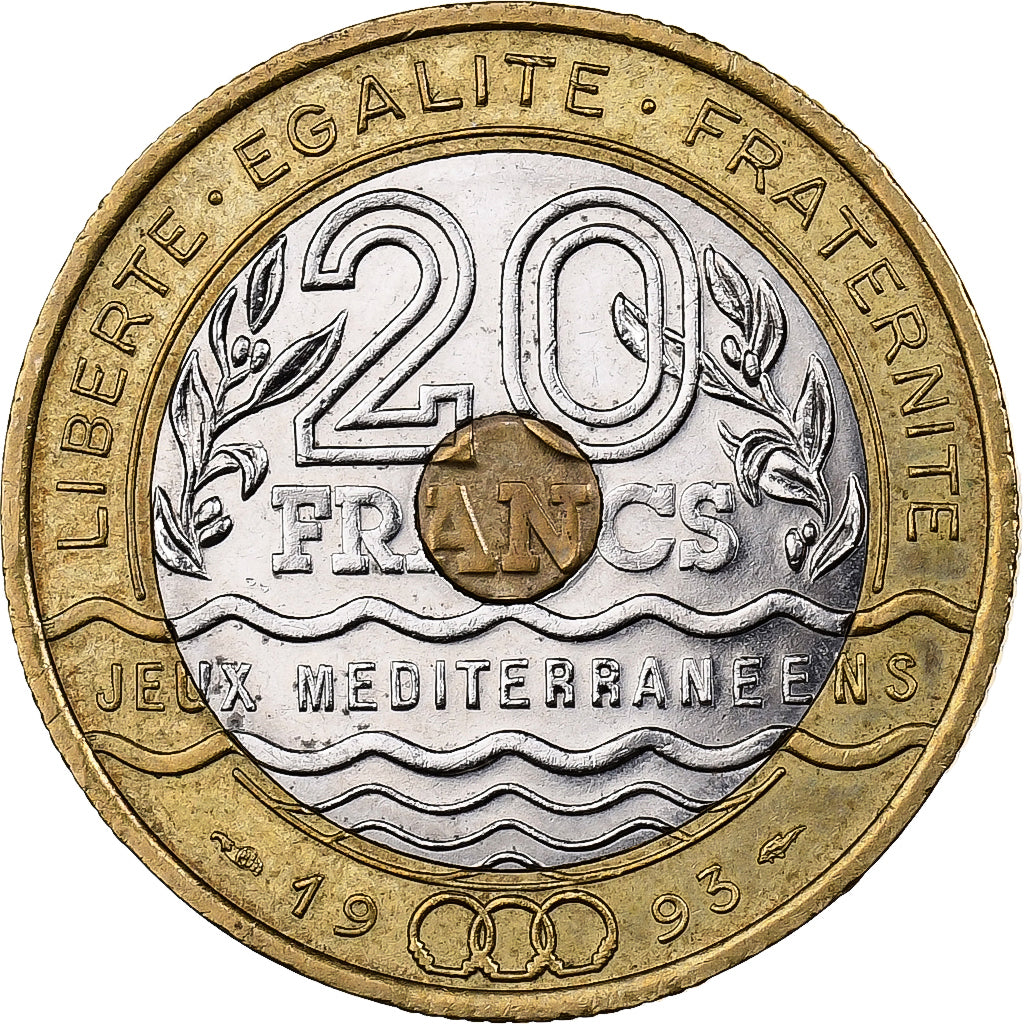 Frankrijk, 20 Francs, Jeux Méditerranéens, 1993, Tri-Metallic, PR
