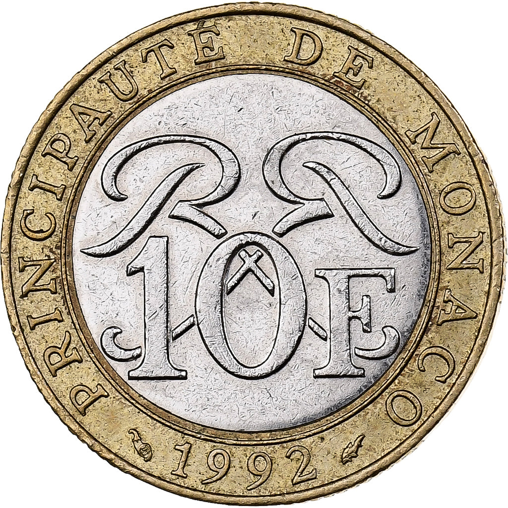 Monaco, Rainier III, 10 Francs, 1992, Bi-Metallic, AU(50-53), Gadoury:MC160