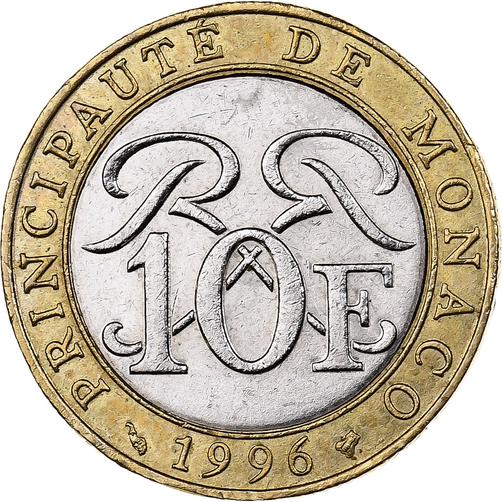 Monaco, Rainier III, 10 Francs, 1996, Bi-Metallic, AU(50-53), Gadoury:MC160