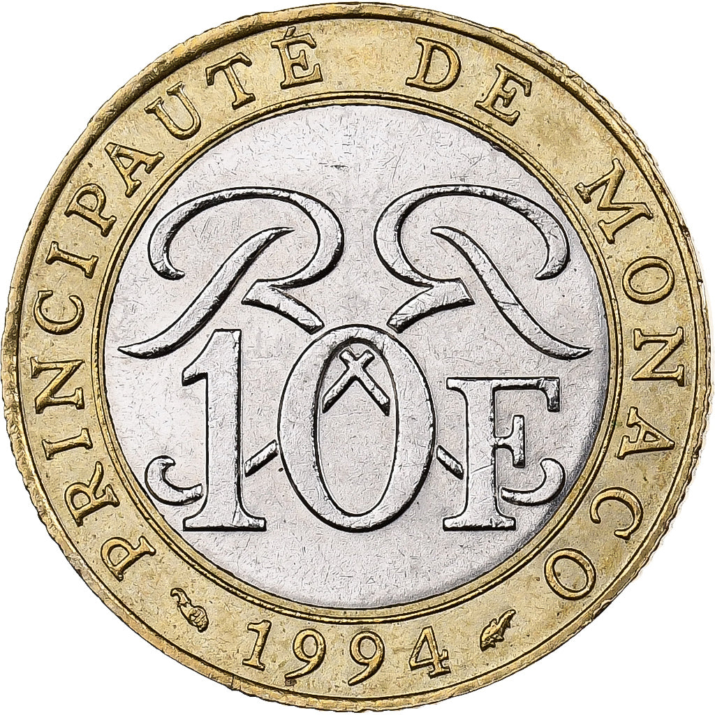 Monaco, Rainier III, 10 Francs, 1994, Bi-Metallic, SS+, Gadoury:MC160, KM:163