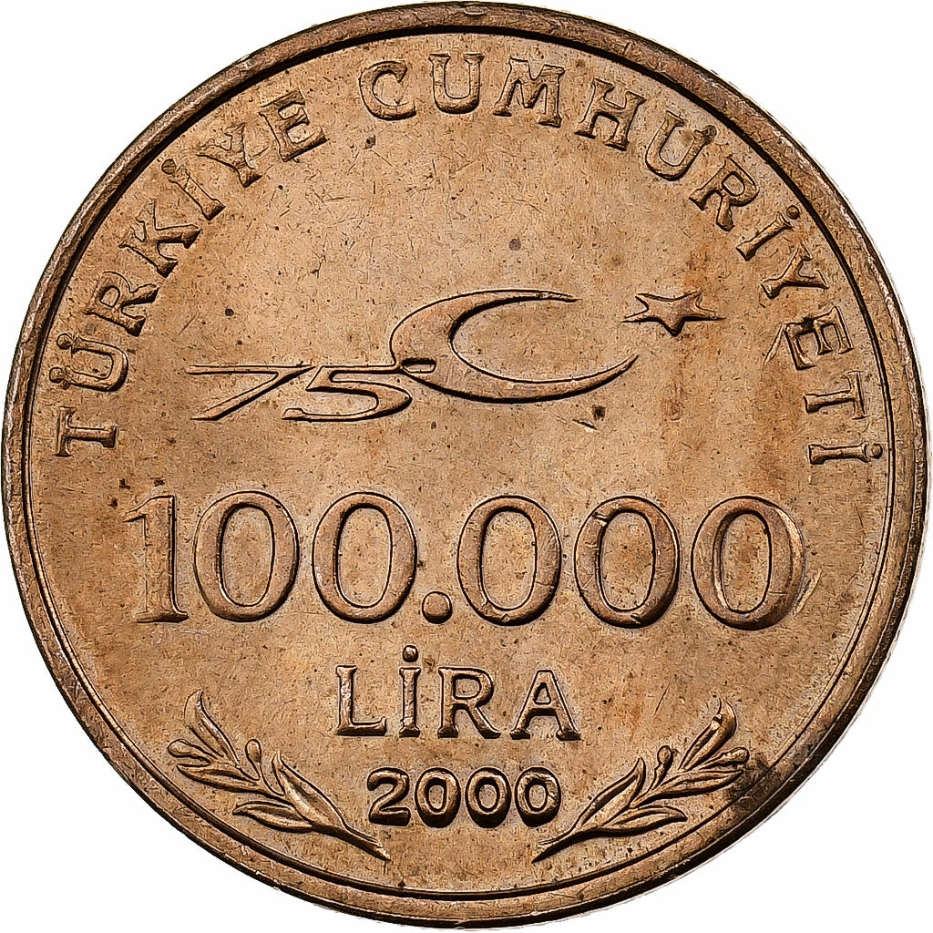 Turquía, 100000 Lira, 100 Bin Lira, 2000, Níquel - latón, EBC, KM:1078