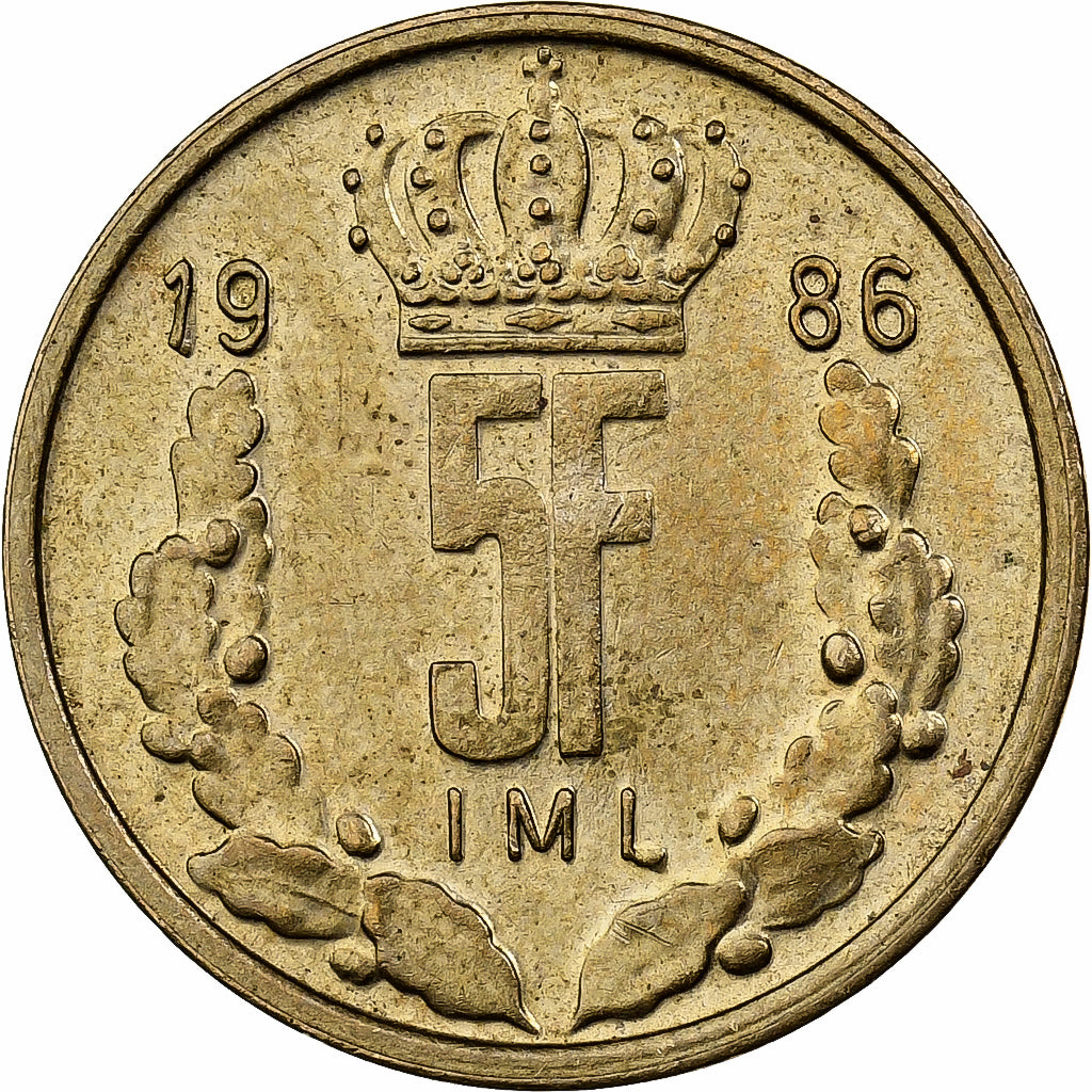 Luxemburgo, Jean, 5 Francs, 1986, Aluminio - bronce, MBC+, KM:60.2