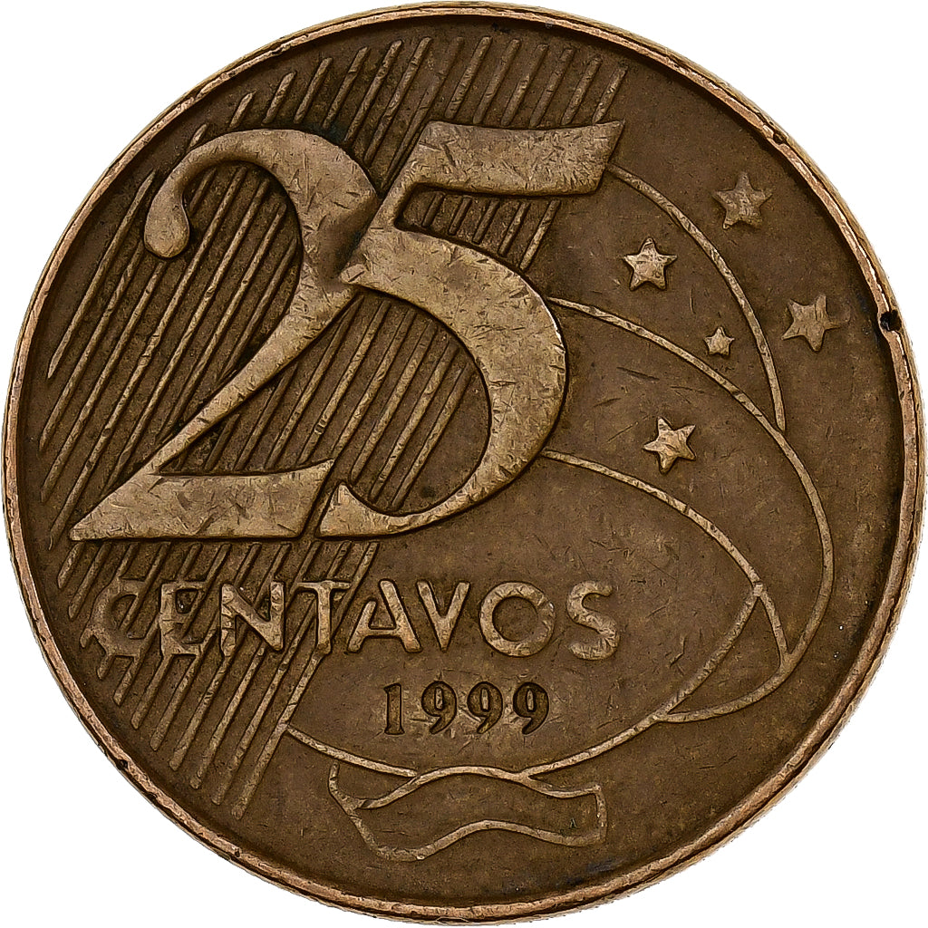 Brasile, 25 Centavos, 1999, Acciaio placcato in bronzo, BB, KM:650