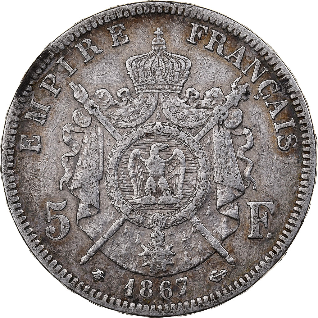 France, Napoleon III, 5 Francs, 1867, Paris, Silver, EF(40-45), Gadoury:739