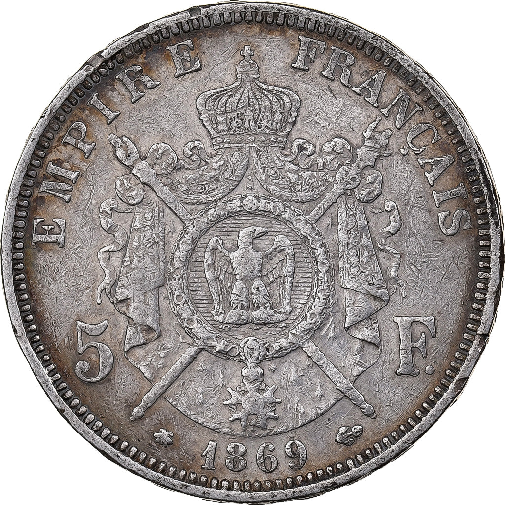 France, Napoleon III, 5 Francs, 1869, Paris, Silver, EF(40-45), Gadoury:739