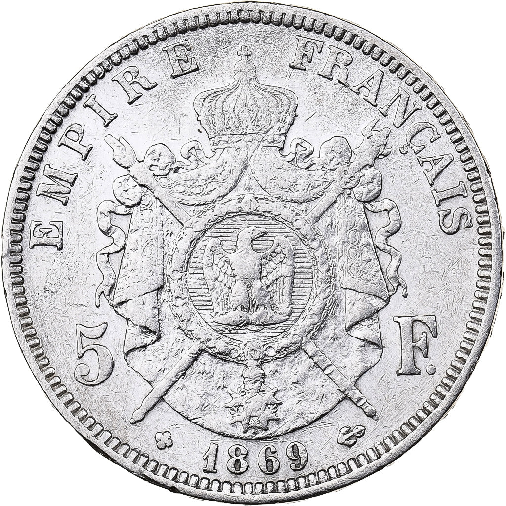 France, Napoleon III, 5 Francs, 1869, Strasbourg, Silver, EF(40-45)