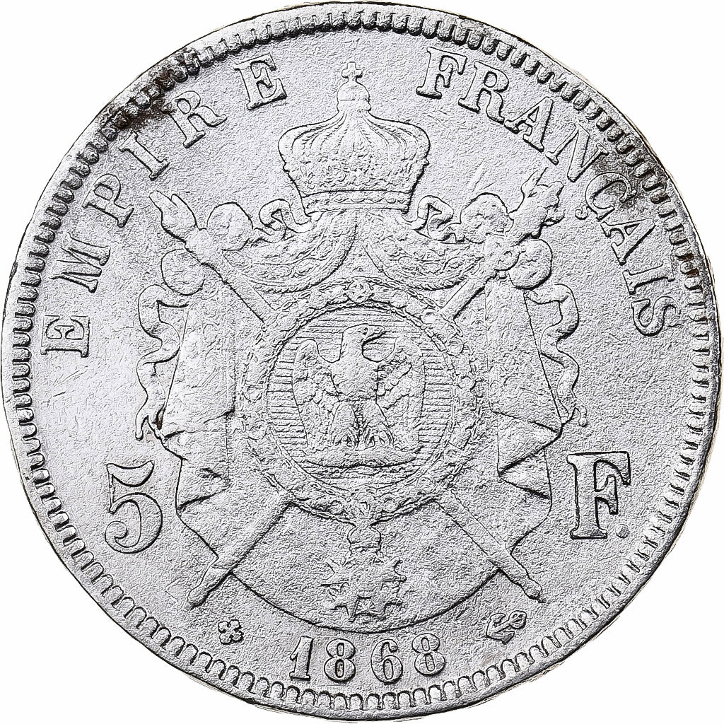France, Napoleon III, 5 Francs, 1868, Strasbourg, Silver, EF(40-45), KM:799.2