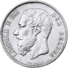 Belgio, Leopold II, 5 Francs, 5 Frank, 1869, Argento, BB, KM:24