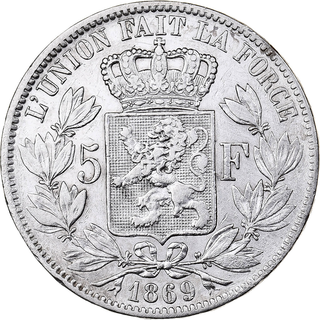 België, Leopold II, 5 Francs, 5 Frank, 1869, Zilver, ZF, KM:24