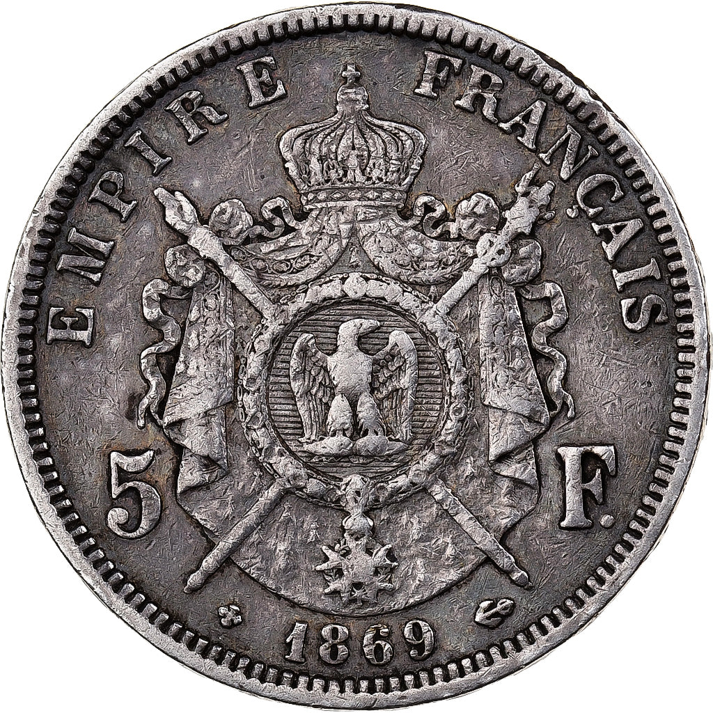 France, Napoleon III, 5 Francs, 1869, Strasbourg, Silver, VF(30-35)