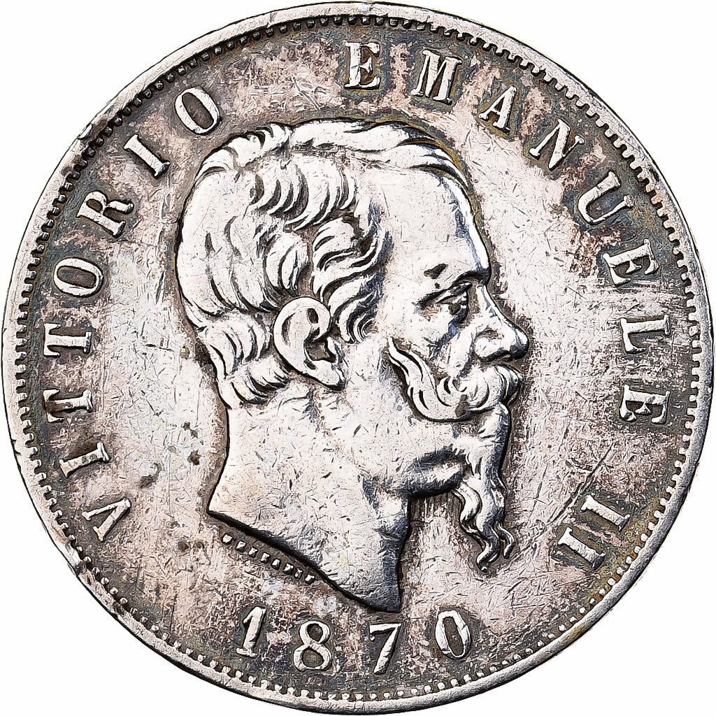 Italy, Vittorio Emanuele II, 5 Lire, 1870, Milan, Silver, VF(30-35), KM:8.3